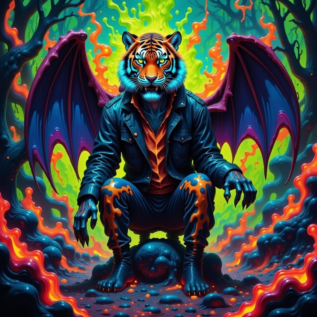 Biohazard Tiger with Bat Wings