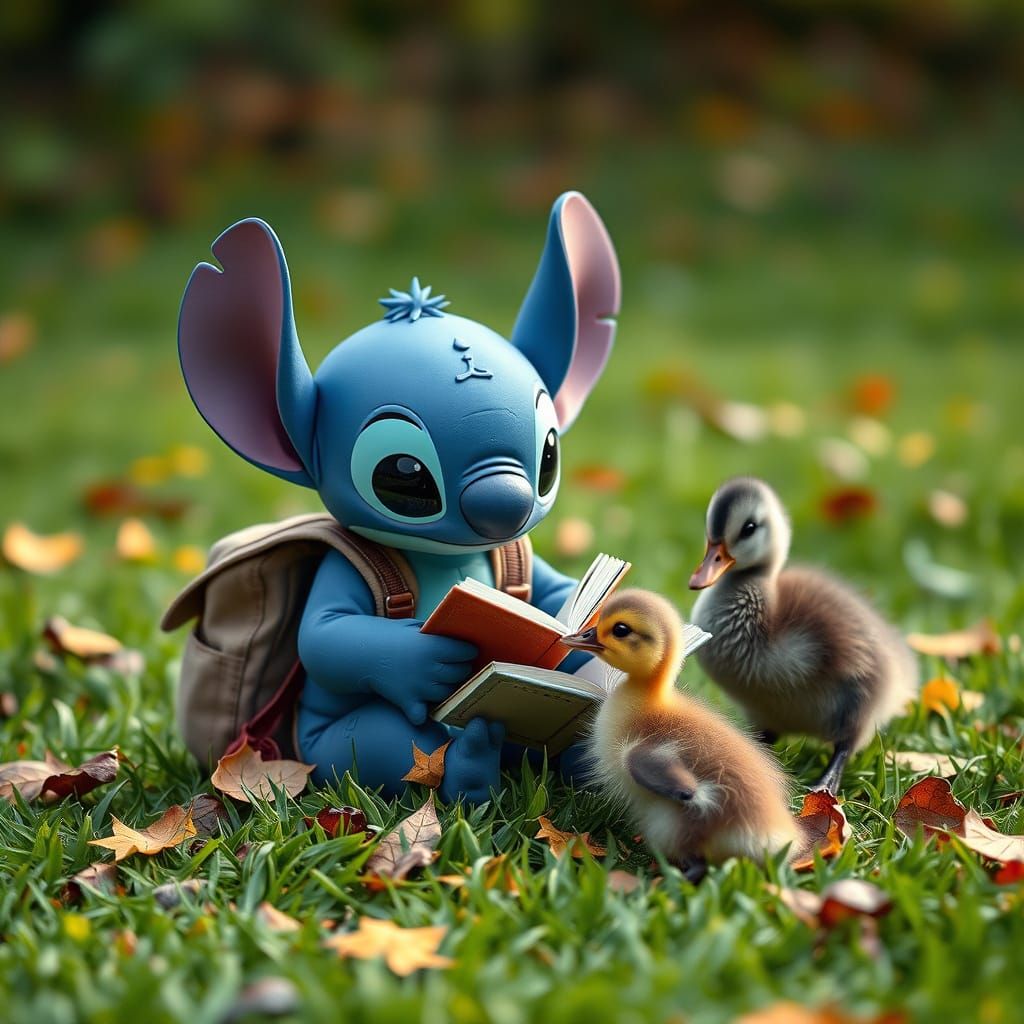 Stitch Reading to Ducklings: Live-Action Cuteness