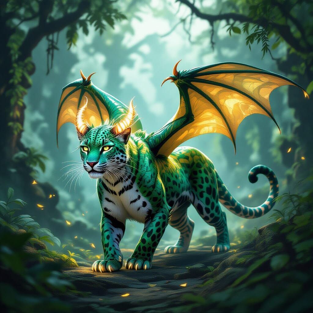 Emerald Scaled Leopard Dragon of Misty Jungle Ruins