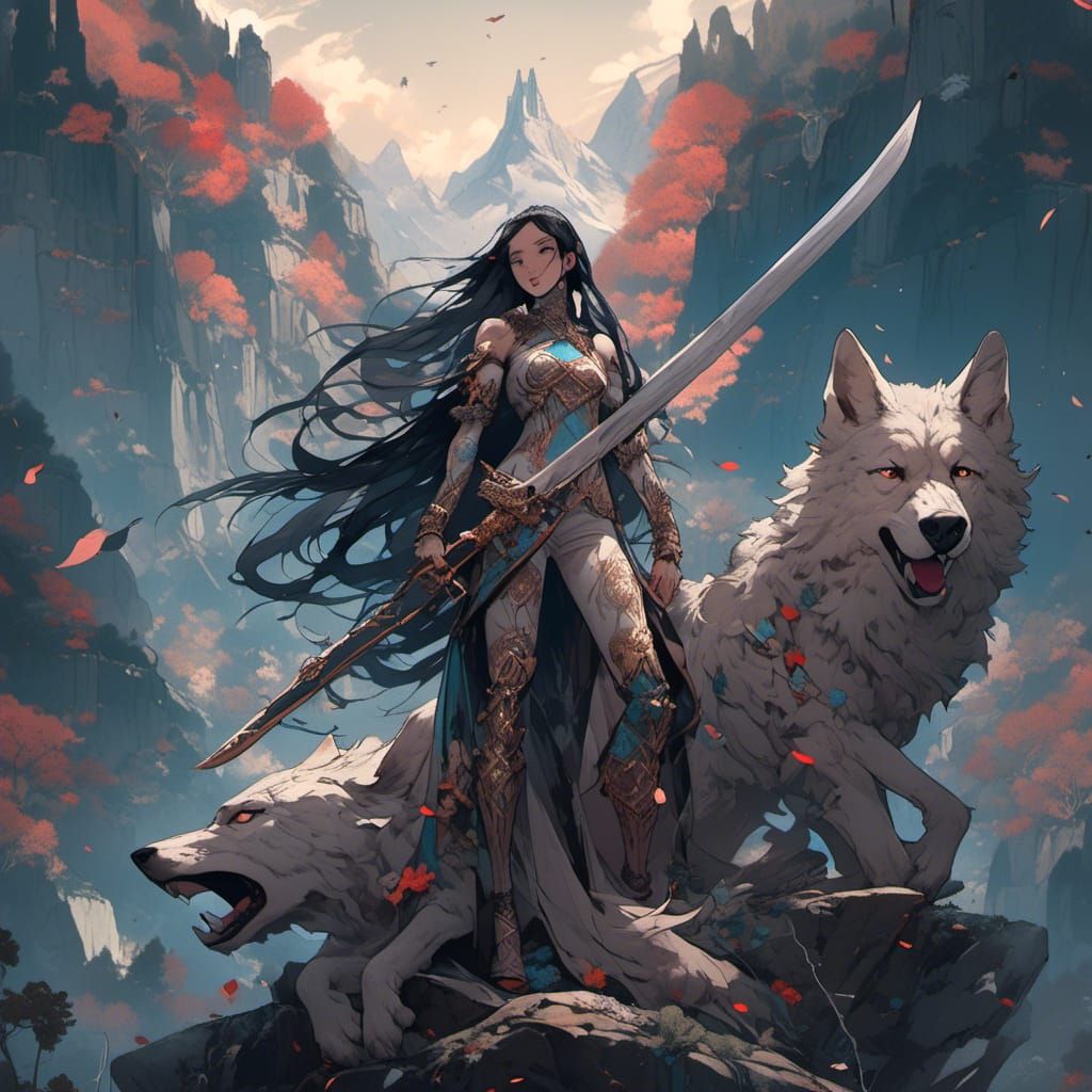 Anime Woman with Wolf Ears and Skeleton Tattoo