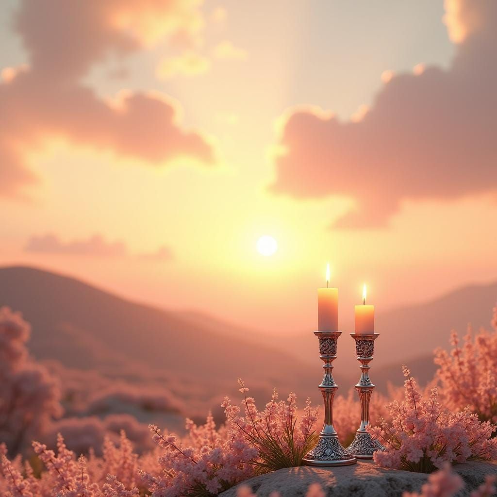 Soft Sunset with Candles and Flowers: Fantasy Art