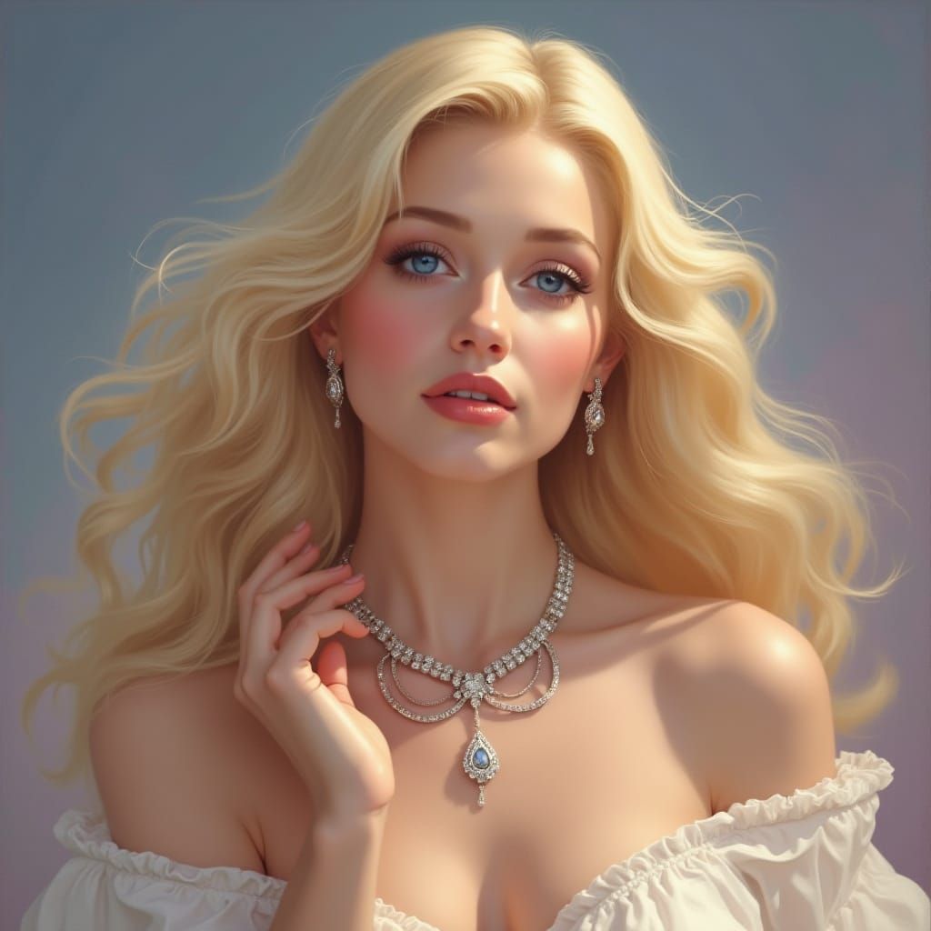 Elegant Blonde Woman with Diamonds in Renaissance Style