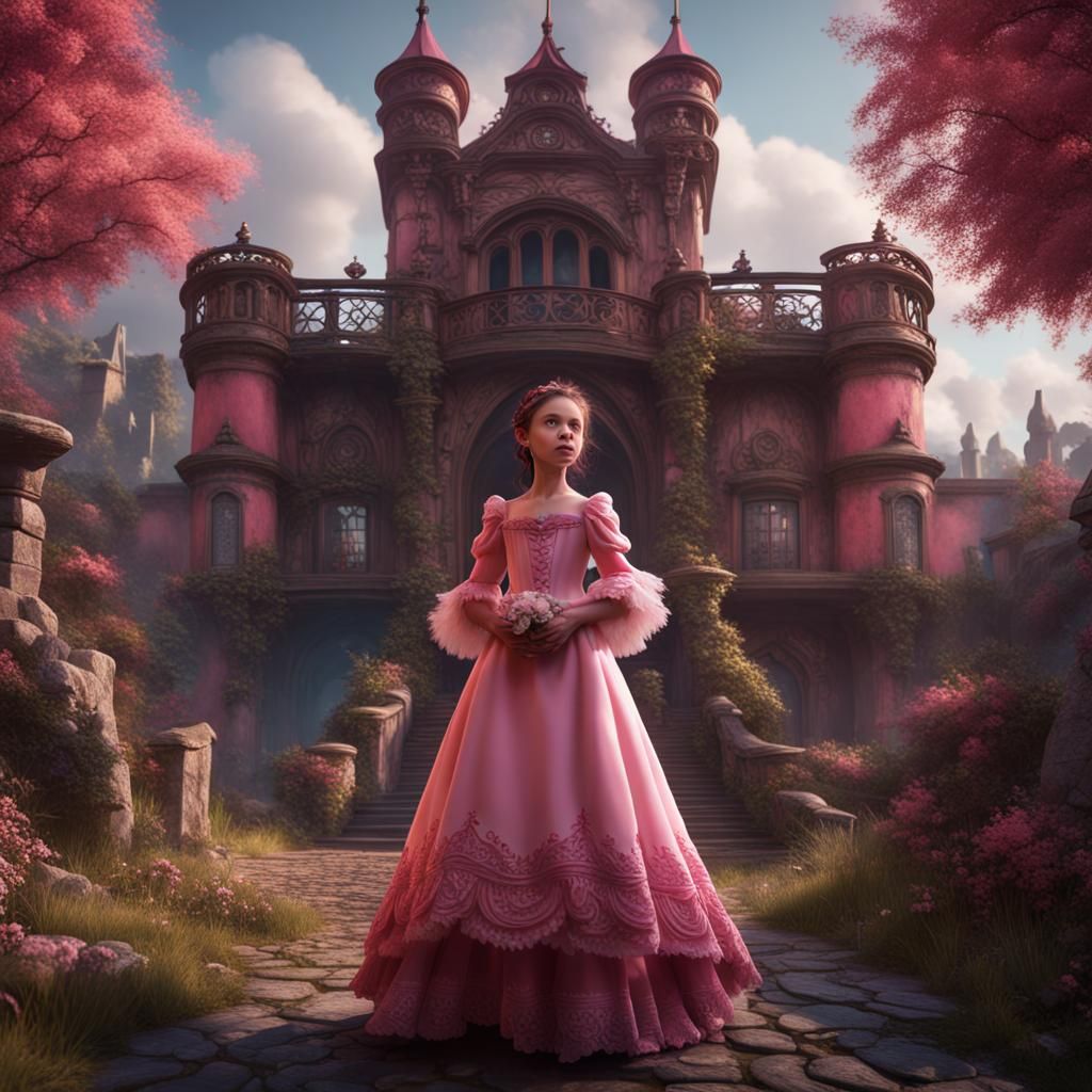 Little Bride in Pink Dress: Fantasy Concept Art