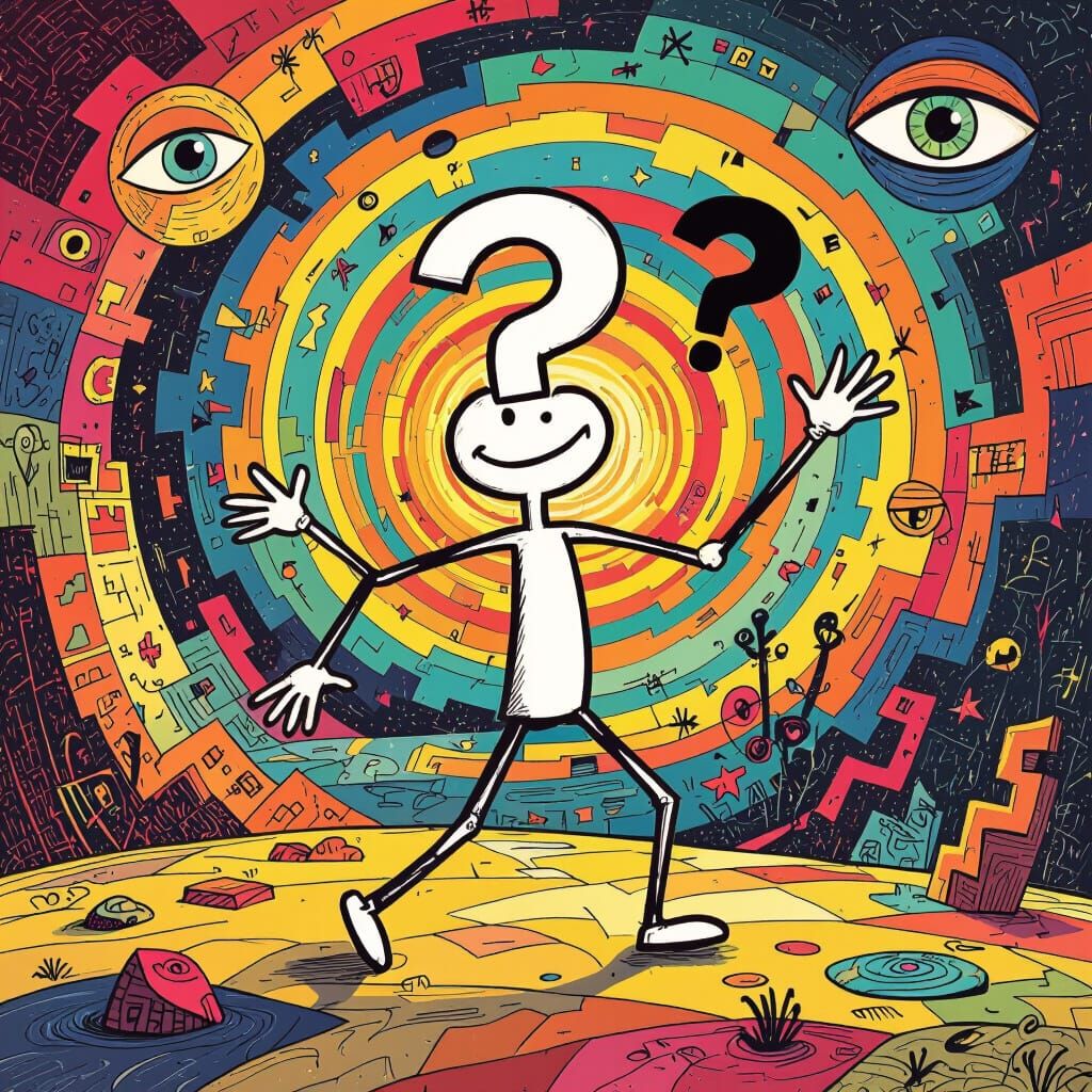 Surreal Stick Figure in Abstract Landscape