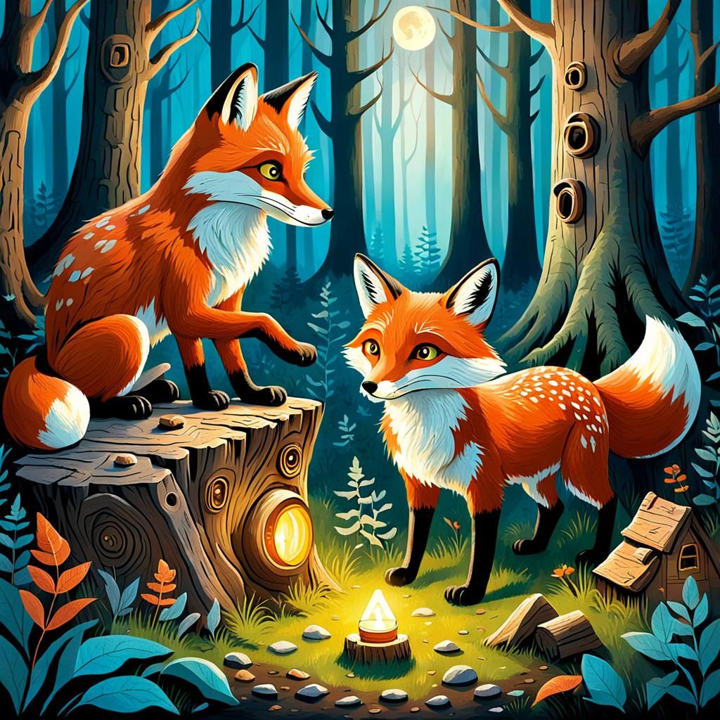 Magical Discovery by Child in Folk Art Style