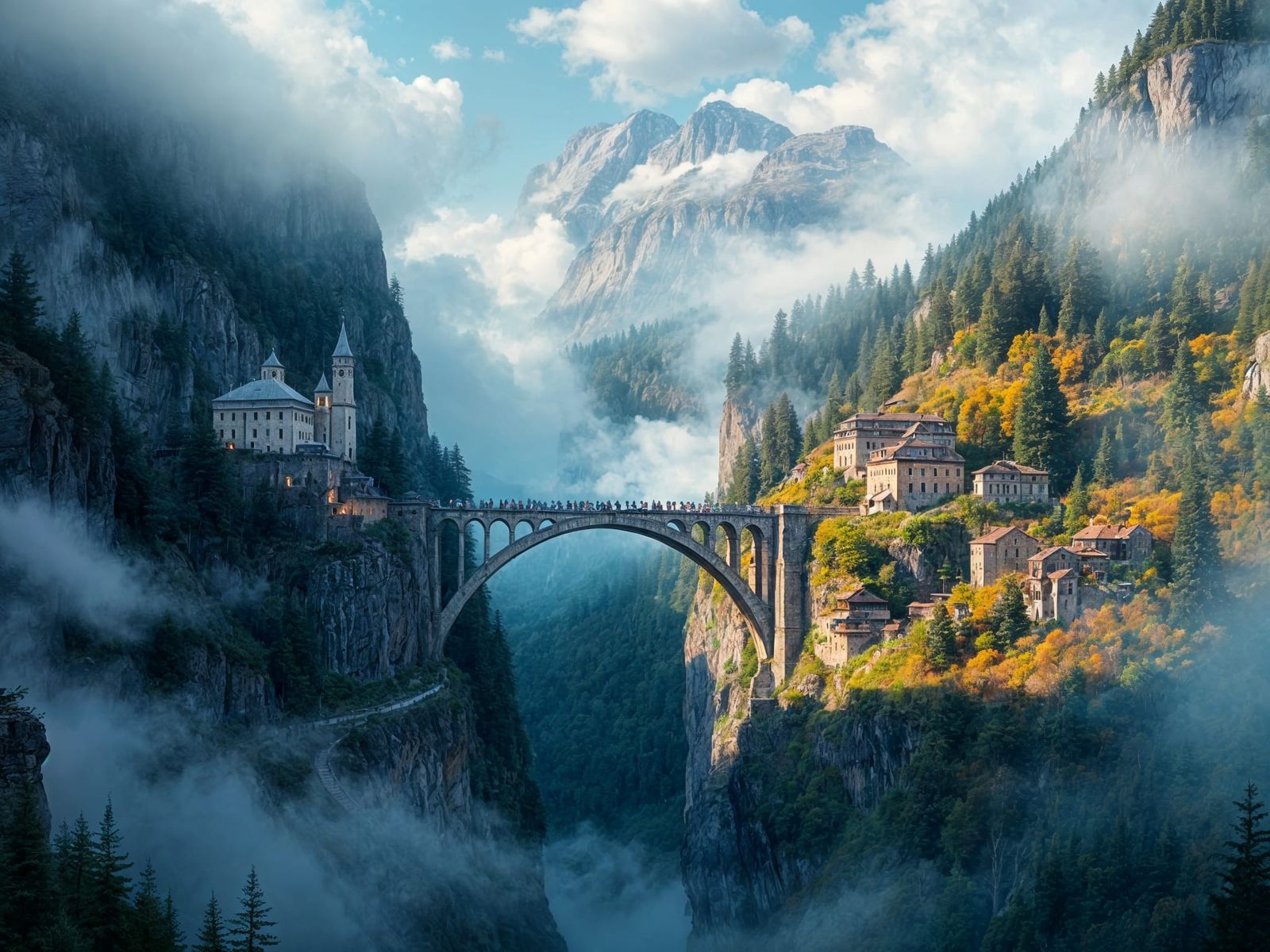 Mountain Bridge in Serene Landscape