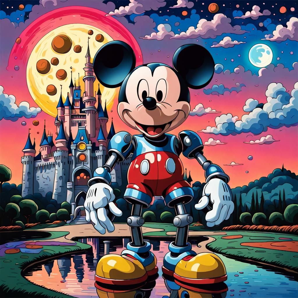 Mickey Mouse Popart Style in front of the Walt Disney Castle