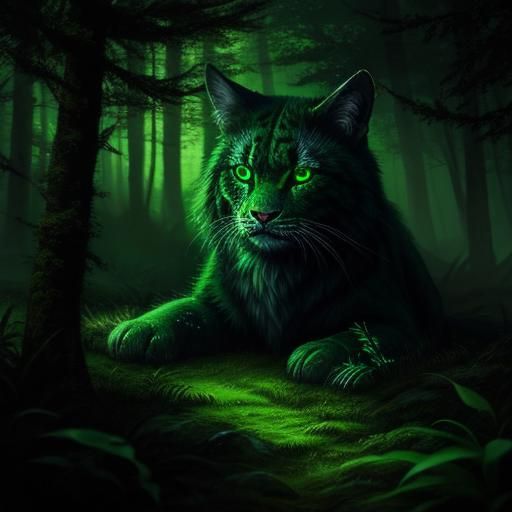 Green Eyes Gleam in Dark Forest