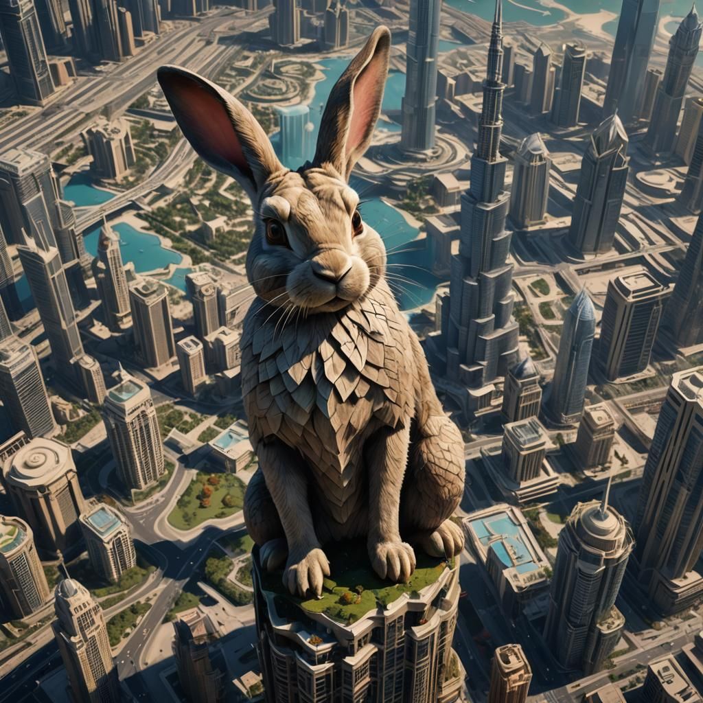 Giant Rabbit Near Burj Khalifa in Fantasy Art