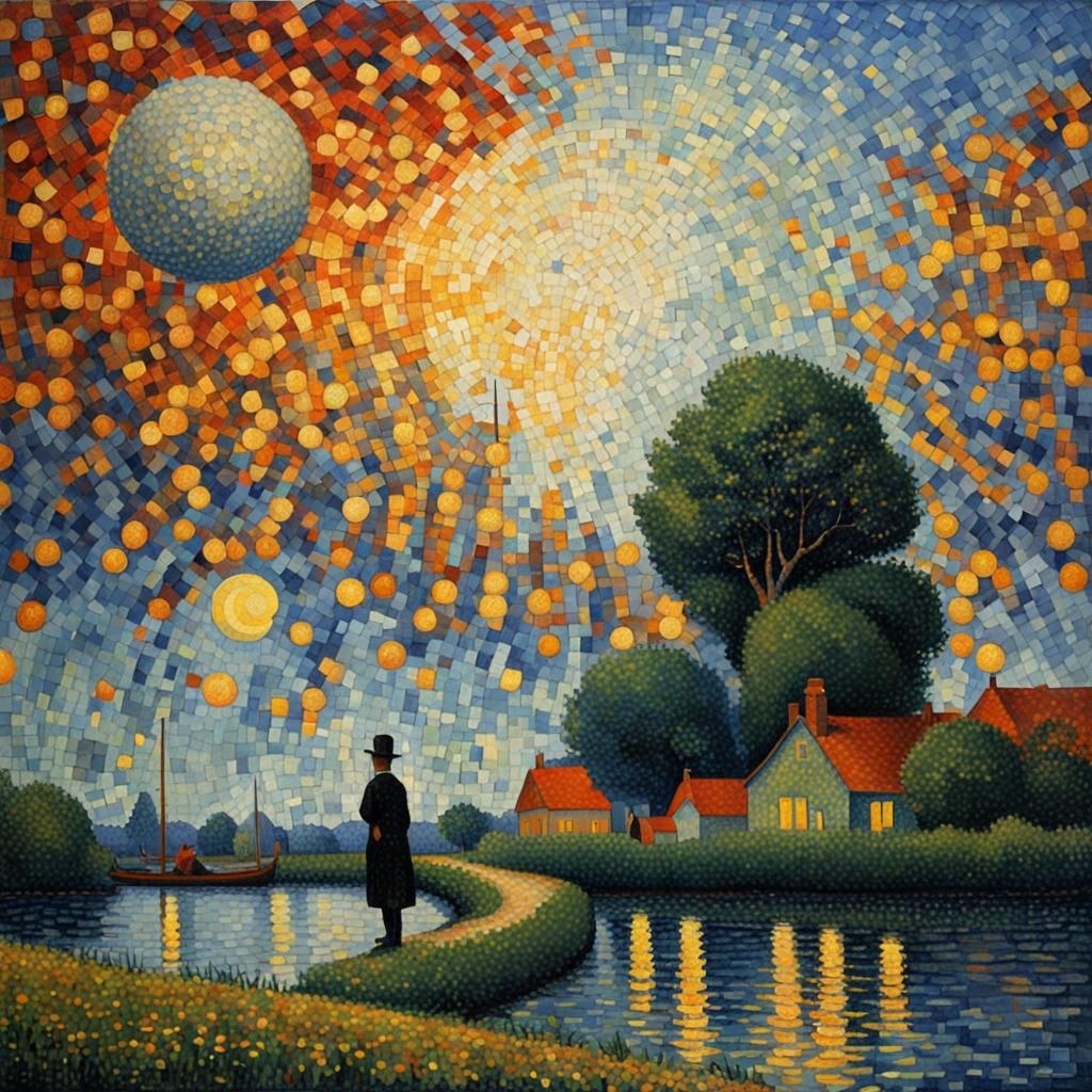 Neo-Pointillist Art with Realistic Human Proportions