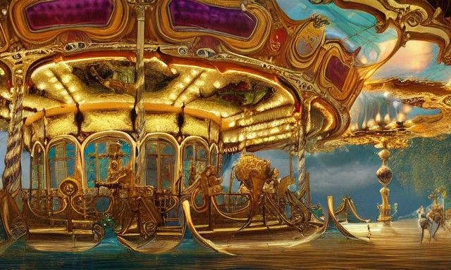Underwater Rococo Palace Carousel in Aetherpunk Style