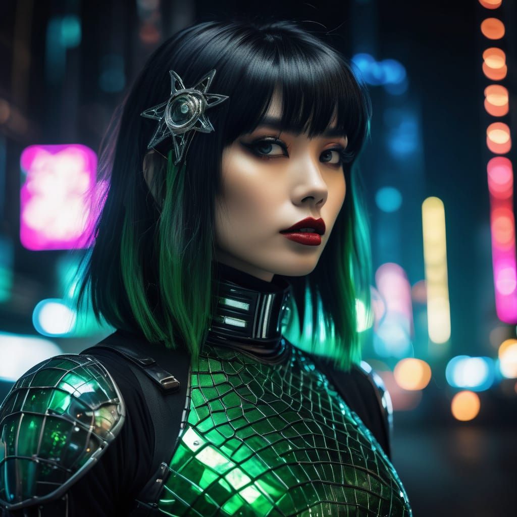 Retro Futurism Cyborg Portrait in Japanese Expressionism