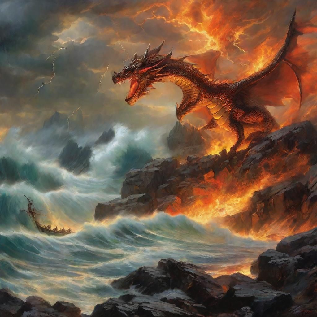 Epic Fantasy Battle Scene in Dramatic Oil Painting Style