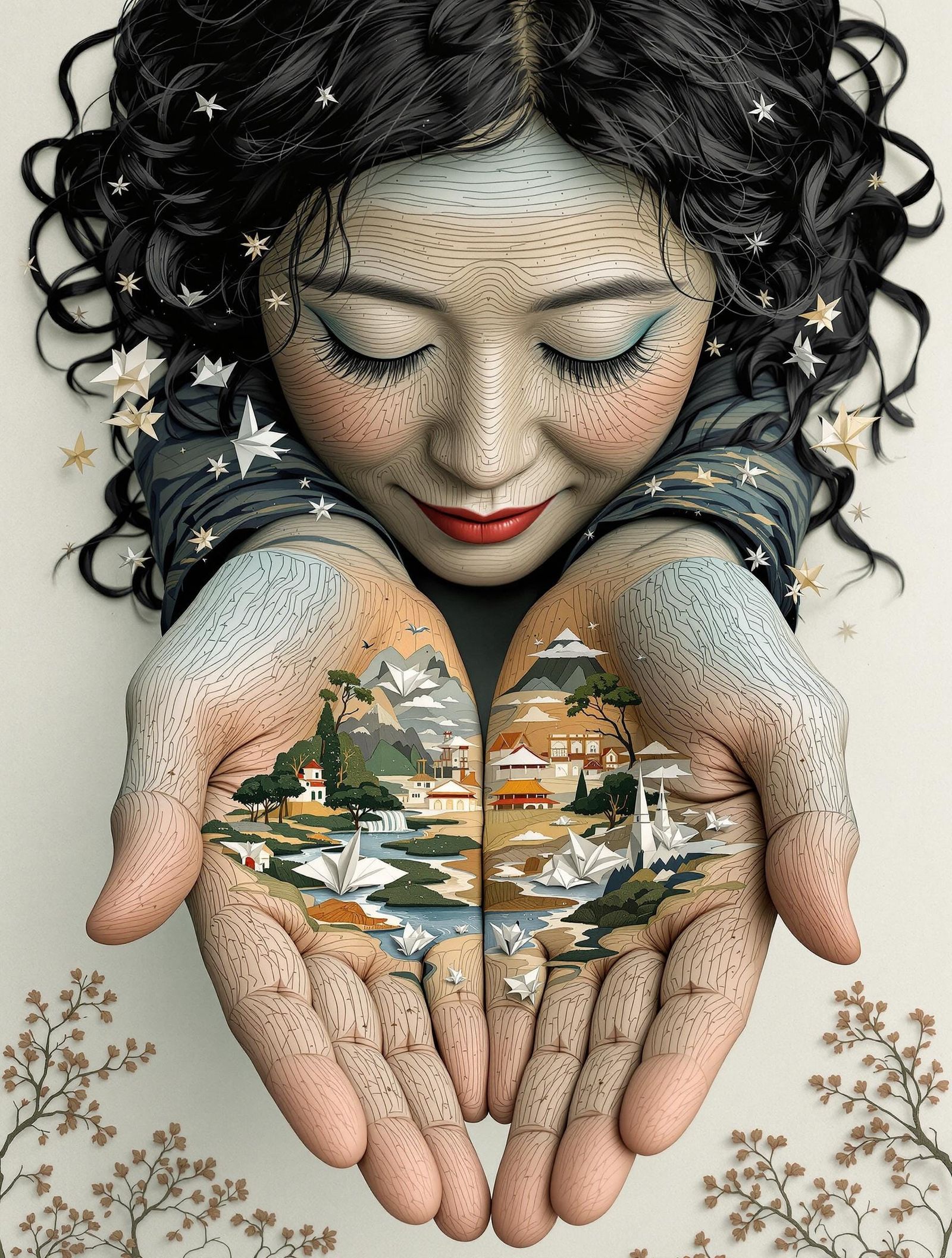 Elderly Woman Unfolds in Intimate Collage