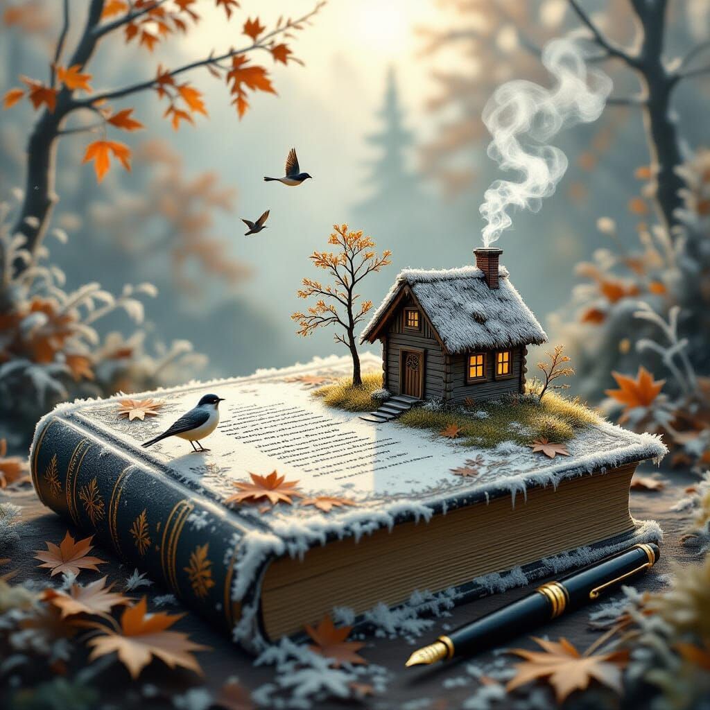 Miniature Autumn Landscape on Frosty Book