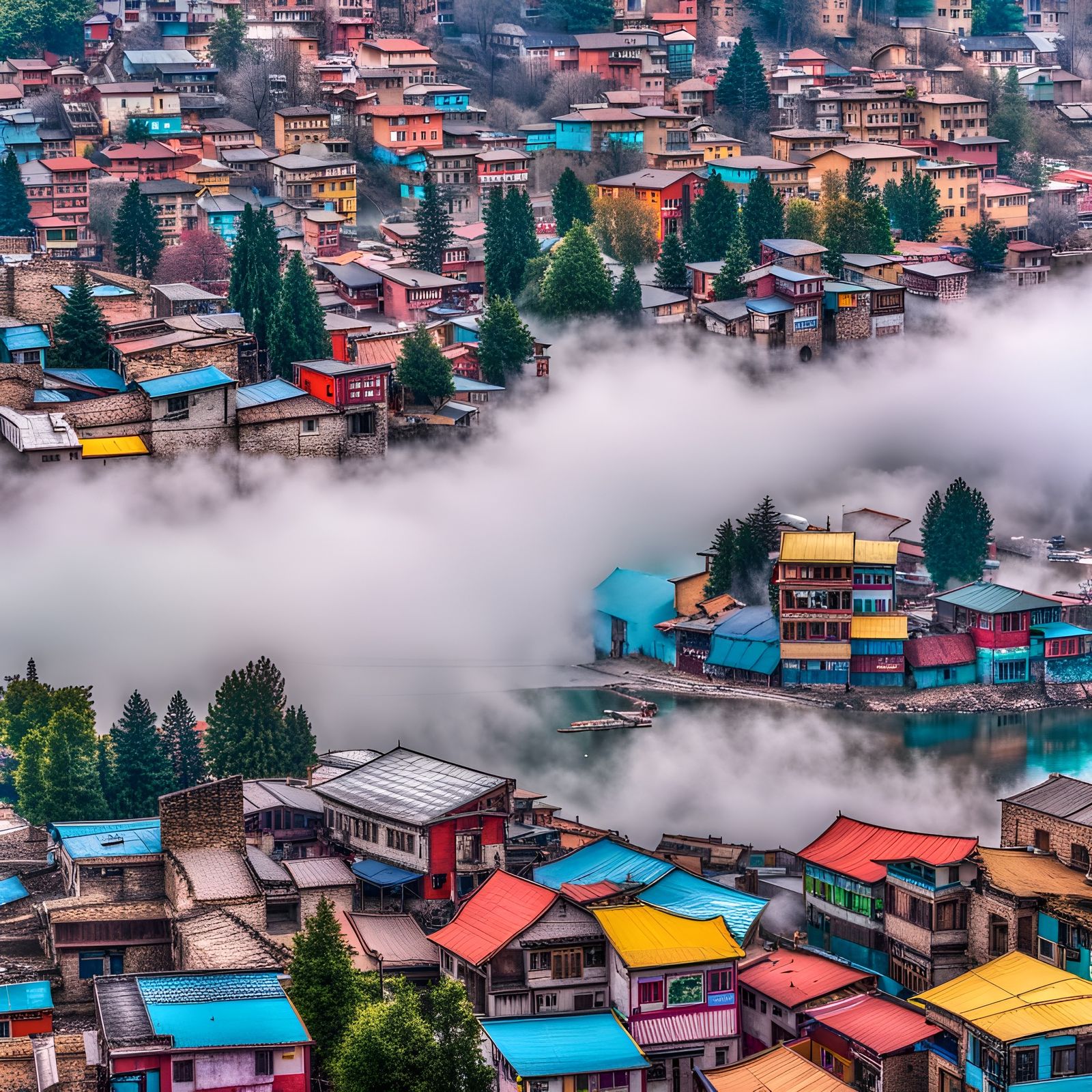 Colorful Srinagar City Floating in the Clouds