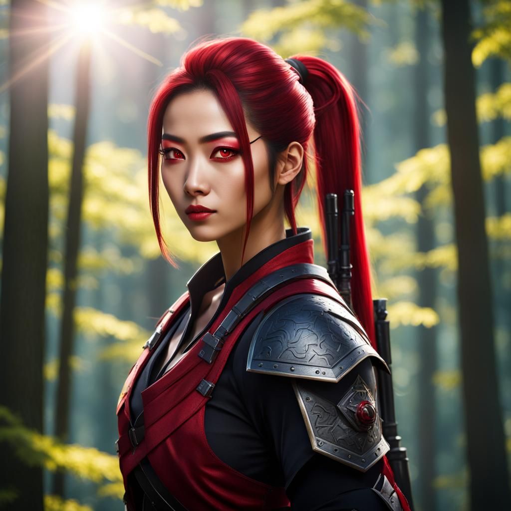 Realistic Portrait of Young Asian Female Assassin