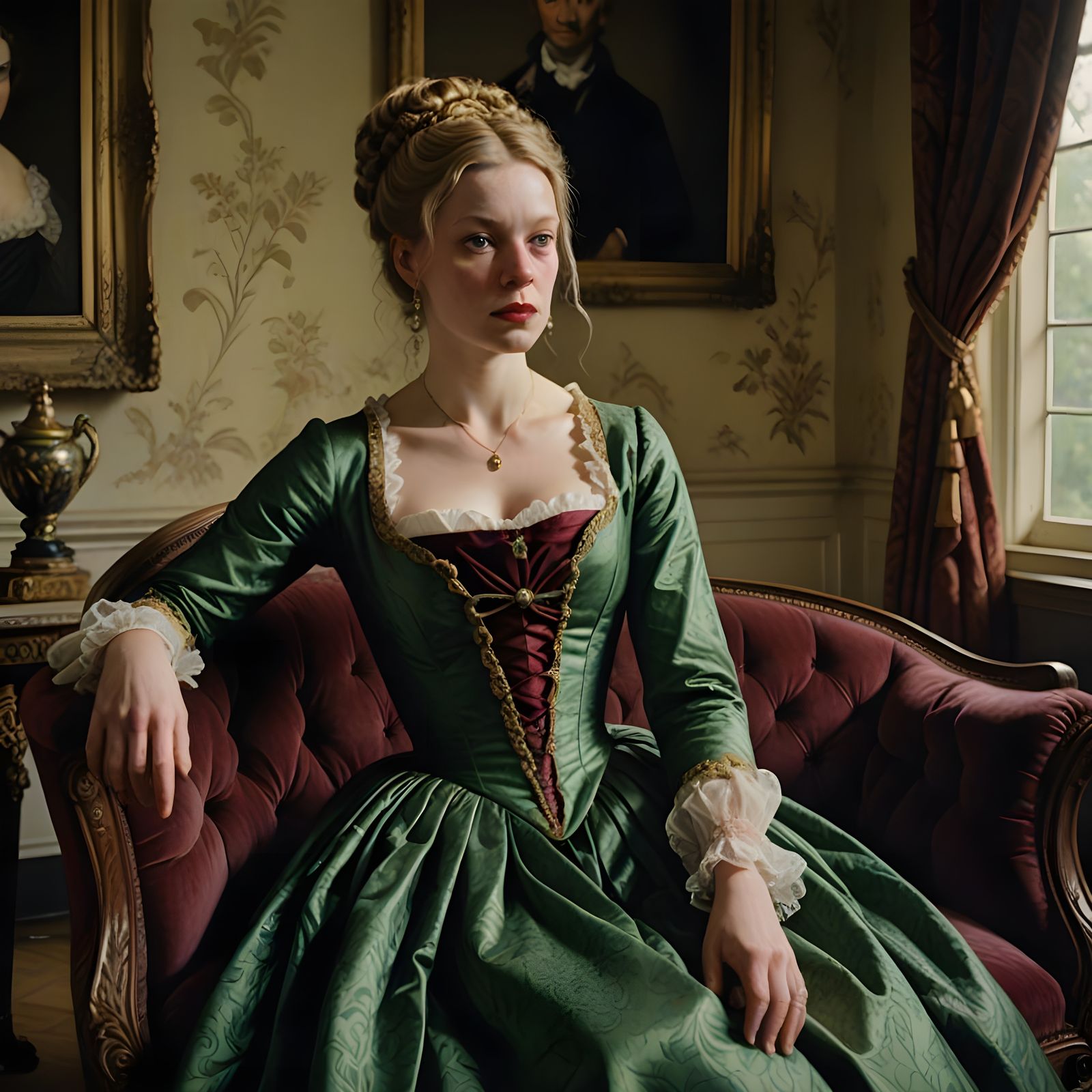 Regency Beauty in Stunning Green Empire-Waist Gown