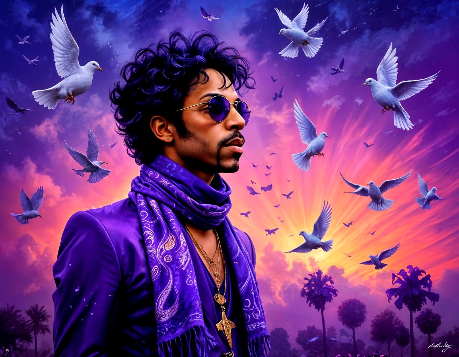 Purple Prince Serenaded by Doves