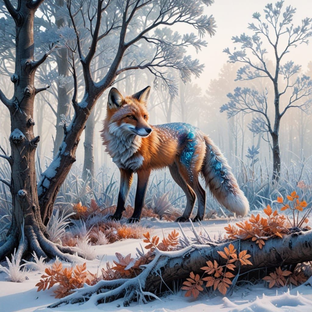 Fox in Iridescent Winter Wonderland