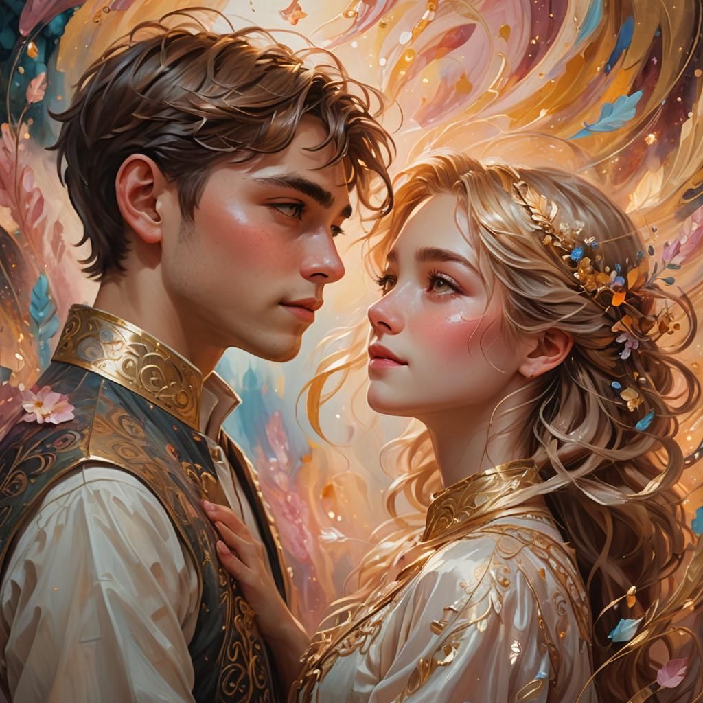 Fantasy Art: Boy and Girl in Ethereal Oil Painting