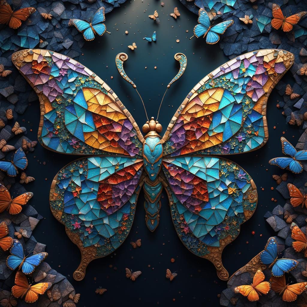 Intricate Mosaic Butterfly Concept Art