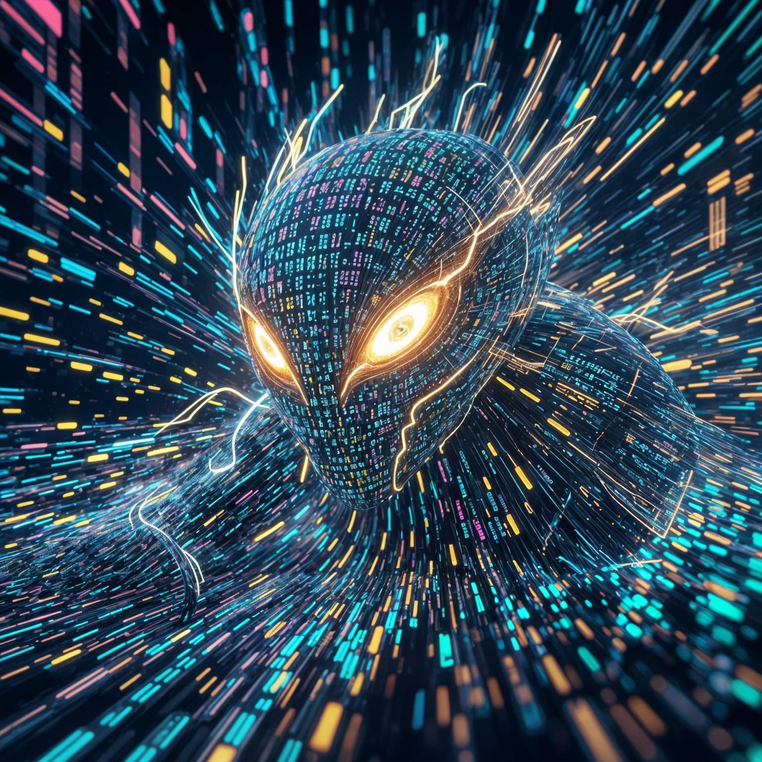 Digital Creature Made of Binary Code