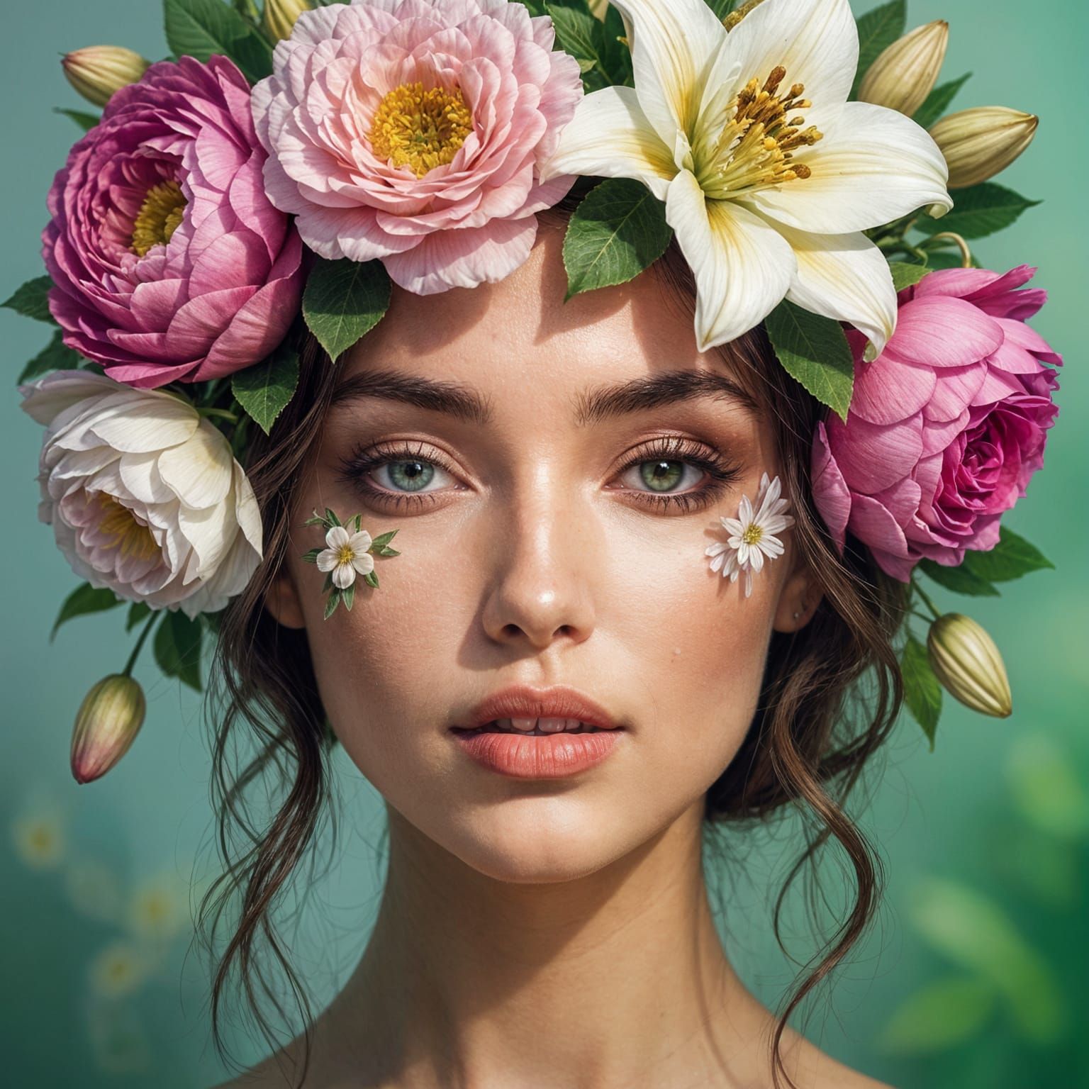 Woman's Face Blooming with Flowers