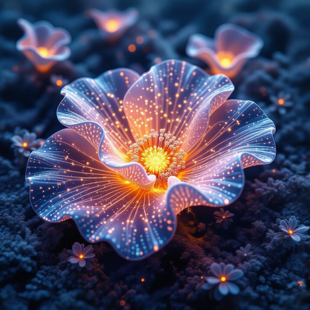 Bioluminescent AI Organism in Refik Anadol Style