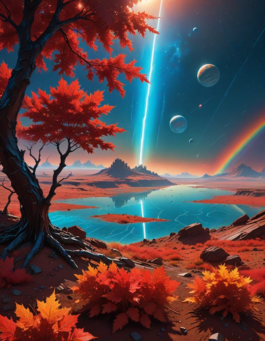 Futuristic Terraformed Mars Landscape in Vibrant Oil Paintin...