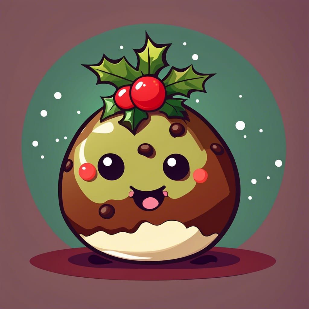 Cartoon Christmas Pudding Mascot in Abstract Art Style