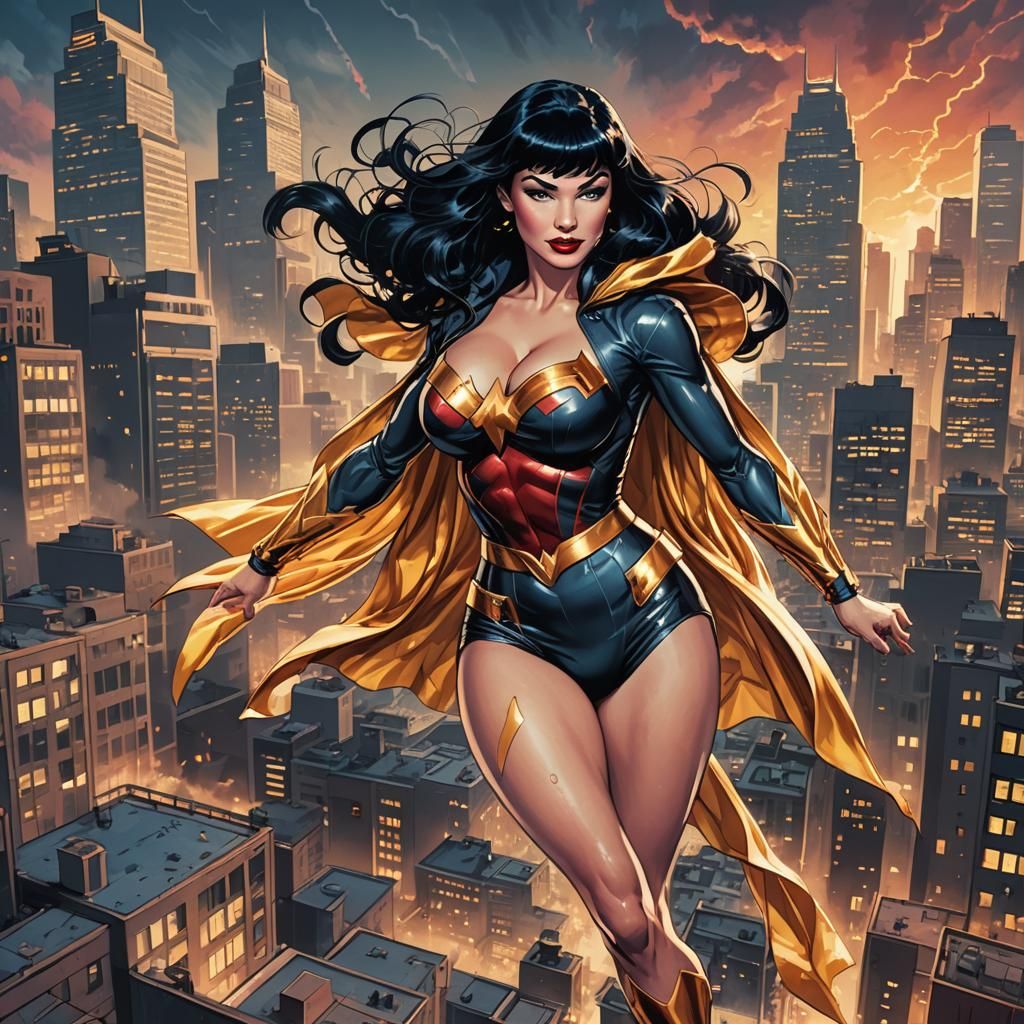 Bettie Page as Superhero in Comic Book Art