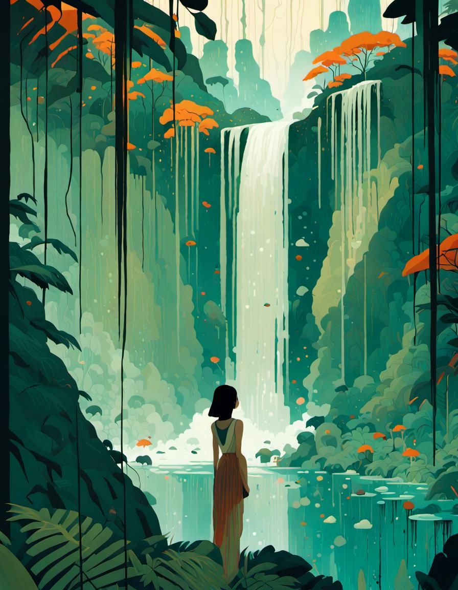 Woman in Jungle Forest: Surreal Digital Illustration