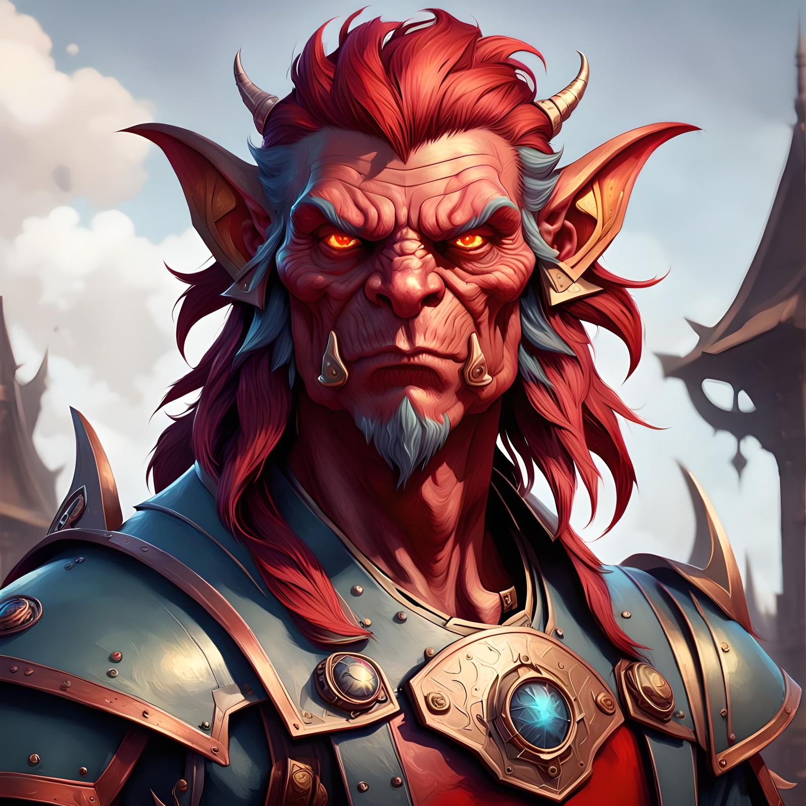 Red Metallic Goblin Captain Portrait in 8K