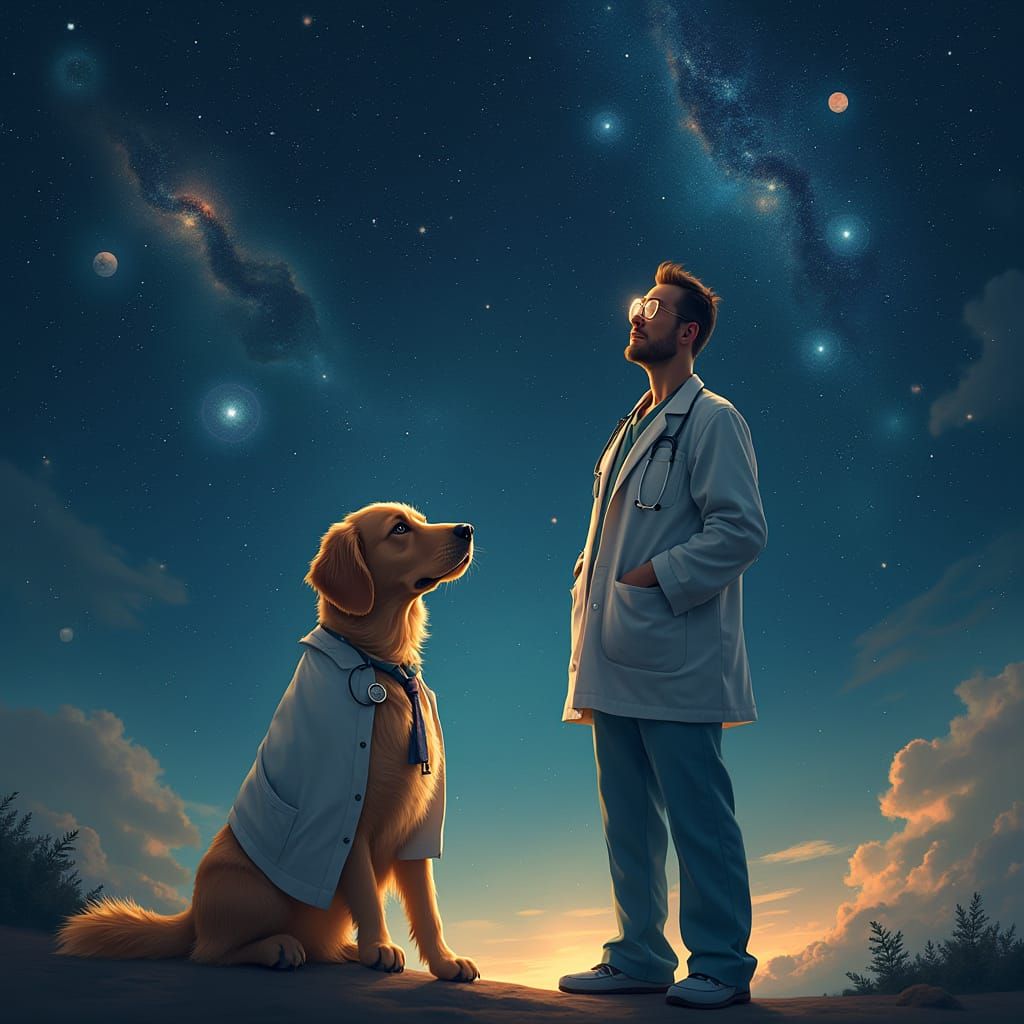 Doctor and Dog Gaze at the Cosmos