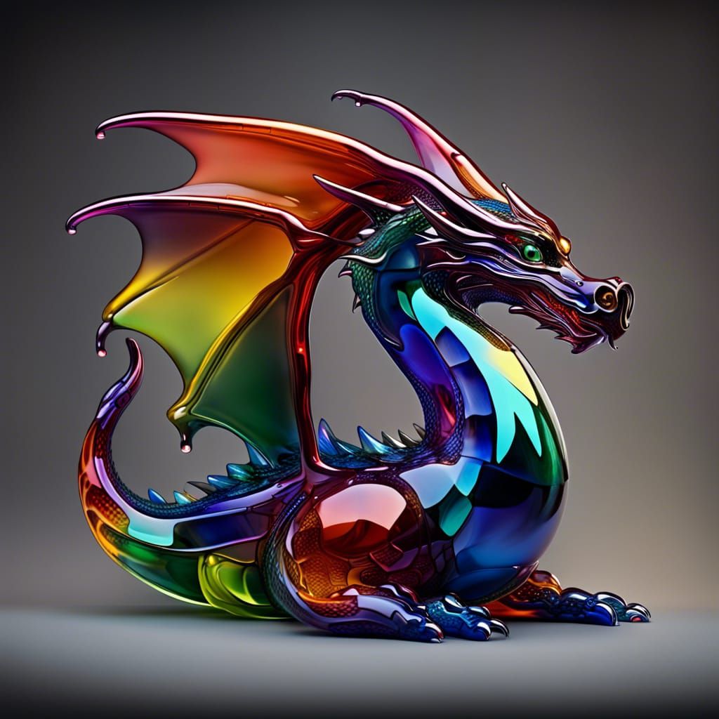 Colorful Blown Glass Dragon Sculpture