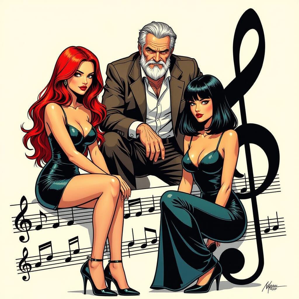Comic Art of Musical Notes with Figures
