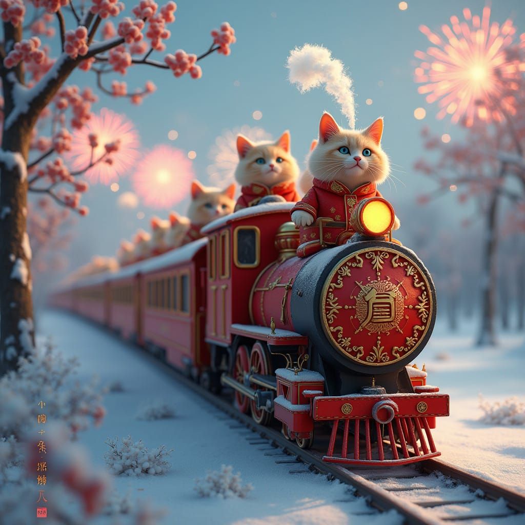 Cats Celebrate Chinese New Year on a Magical Train Amidst Sn...
