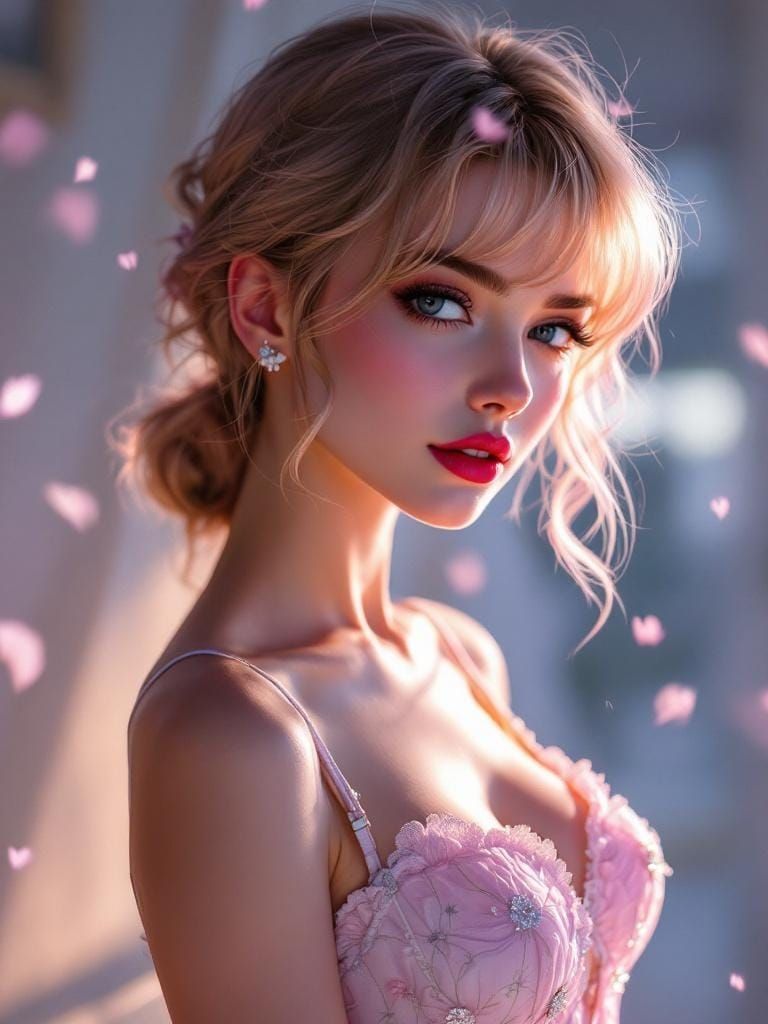 Anime Woman with Pink Hair in Ethereal Style