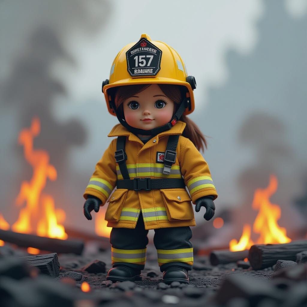 First Responder Doll in Smoldering Fire Scene