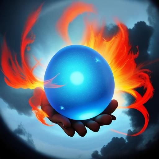 Glowing Blue Egg with Red Flames in Divine Light