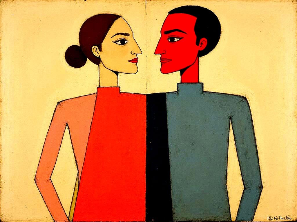 Minimalist Couple in Paul Klee Style