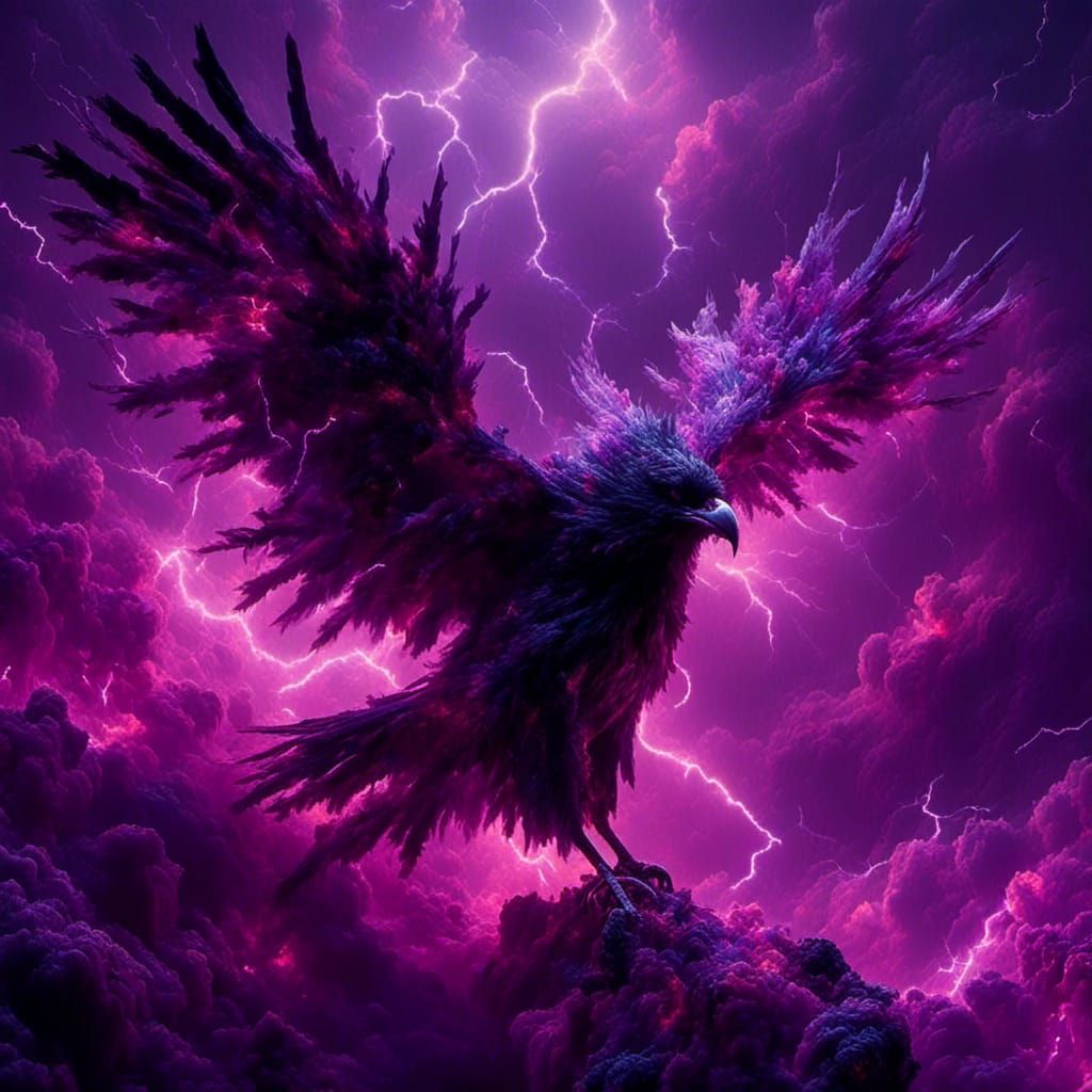 Void Crow in Purple Mist: Fantasy Concept Art