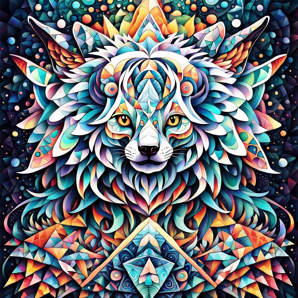 Geometric Animal in Psychedelic Neo-Impressionist Style