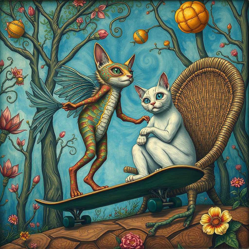 Surreal Sky Fish Portrait in Art Brut Style