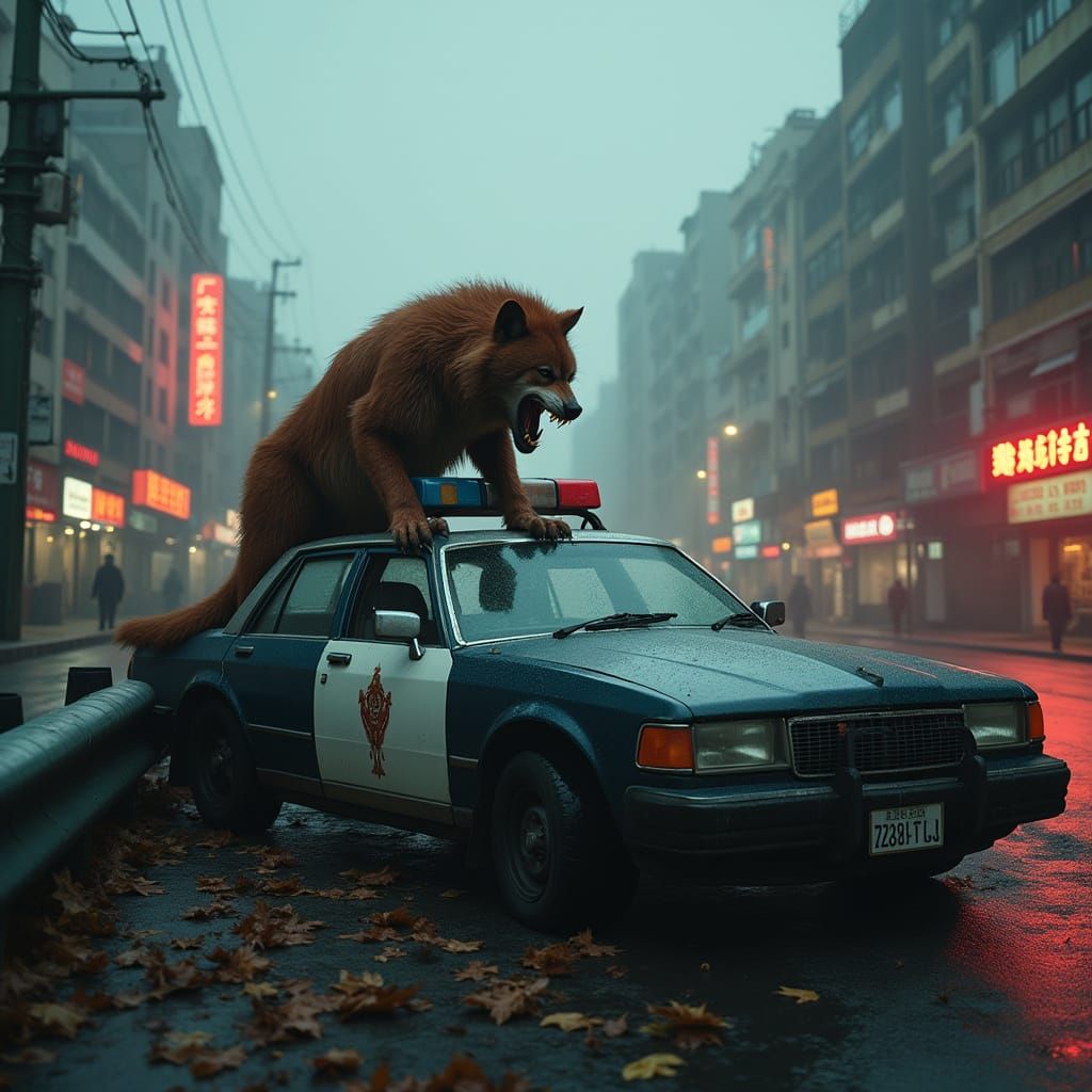 Werewolf Attack on Rainy Chinatown Highway