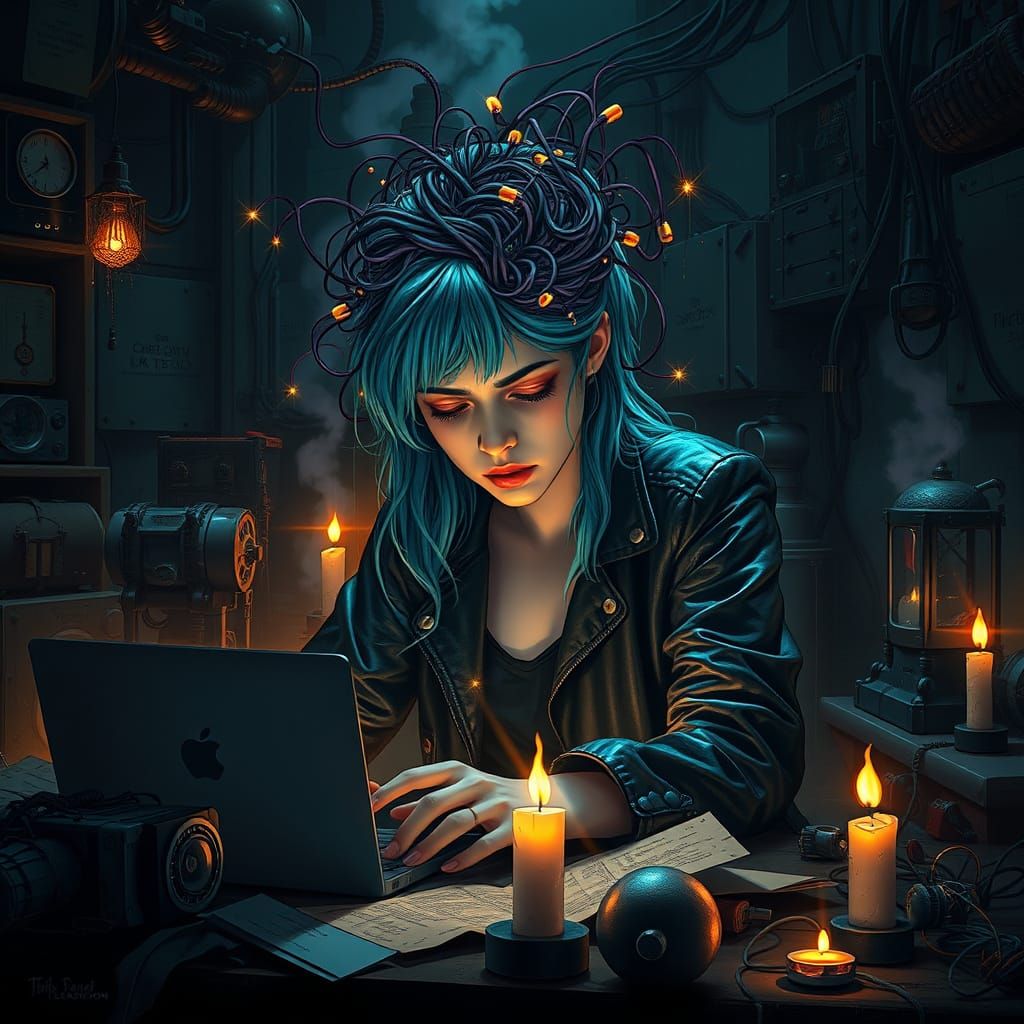 Dark Fantasy Girl in Creative Blockage