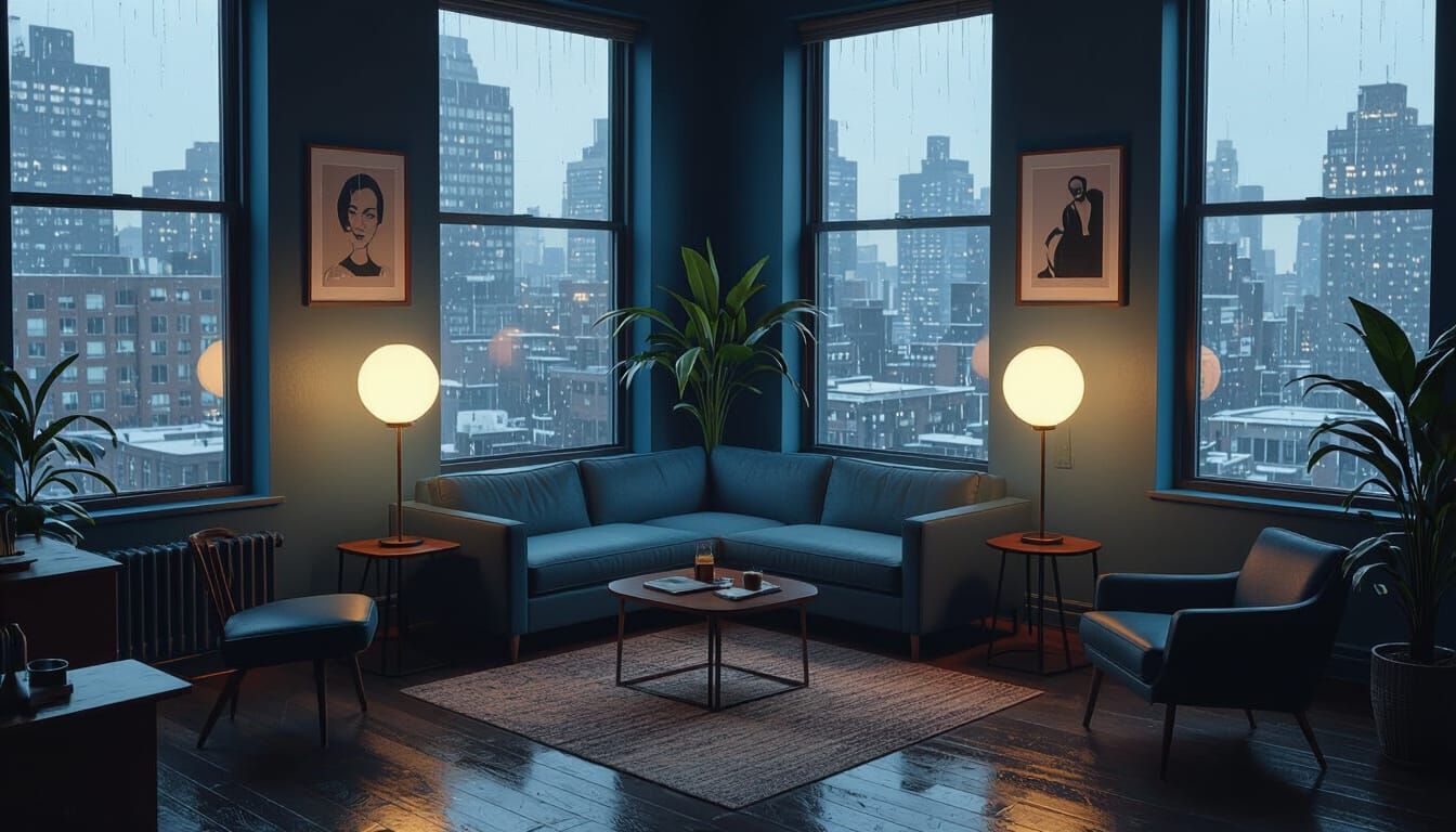 Isometric Living Room on a Rainy Afternoon