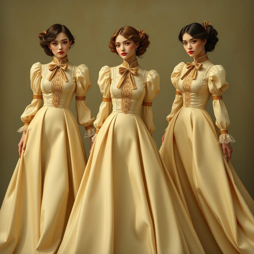 Elegant Women in Vintage Flair, Inspired by Pre-Raphaelite a...