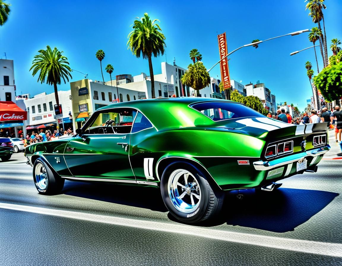Iridescent Green 1969 Camaro SS on Hollywood Boulevard